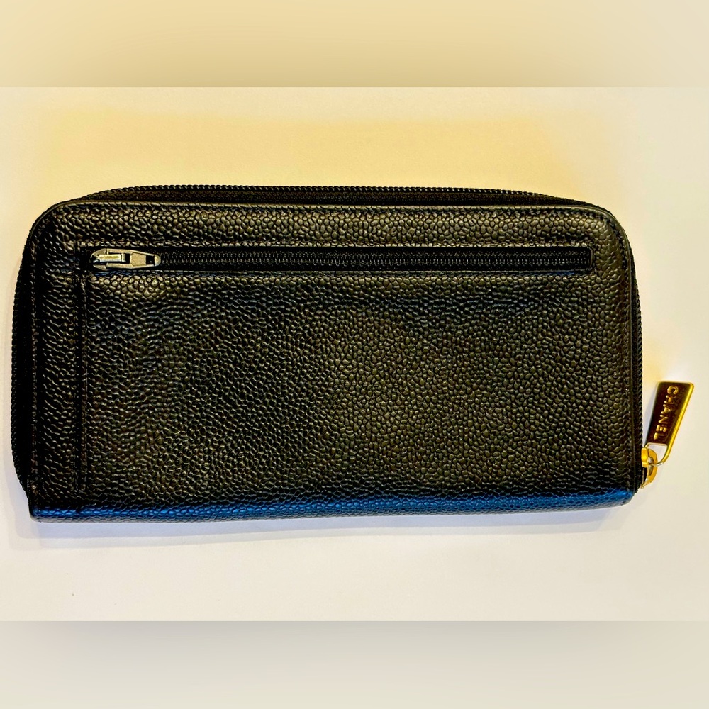 CHANEL Black Caviar Leather Zip-Around Wallet with Gold-Tone Hardware - Picture 2 of 13